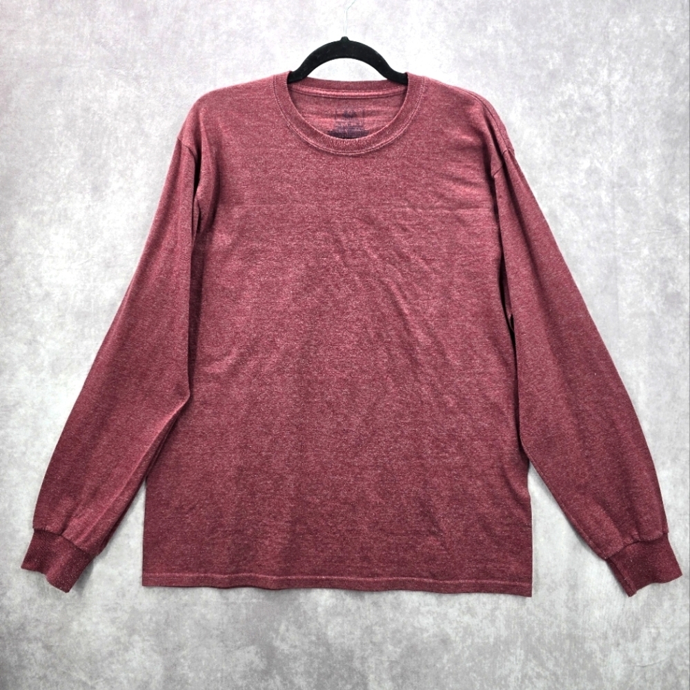 Fruit of‎ the Loom Red Heather Longsleeve Top Pullover Tshirt Sweater Medium